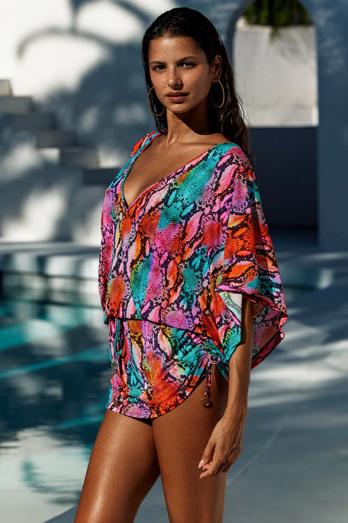 Luli Fama Electric Skin Cabana V Neck Dress